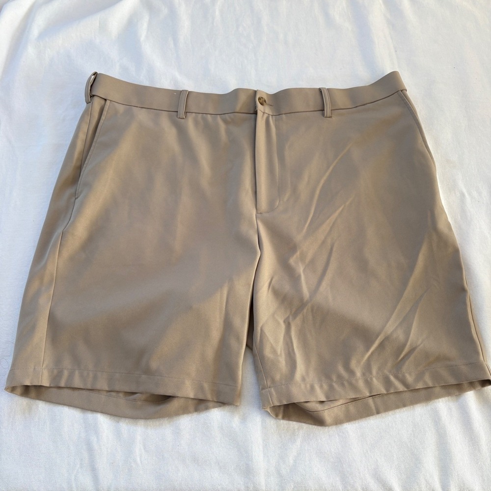 PGA Tour Mens Tan Golf Shorts Flat Front Polyester‎ Khaki Size 42 9 Inch Inseam